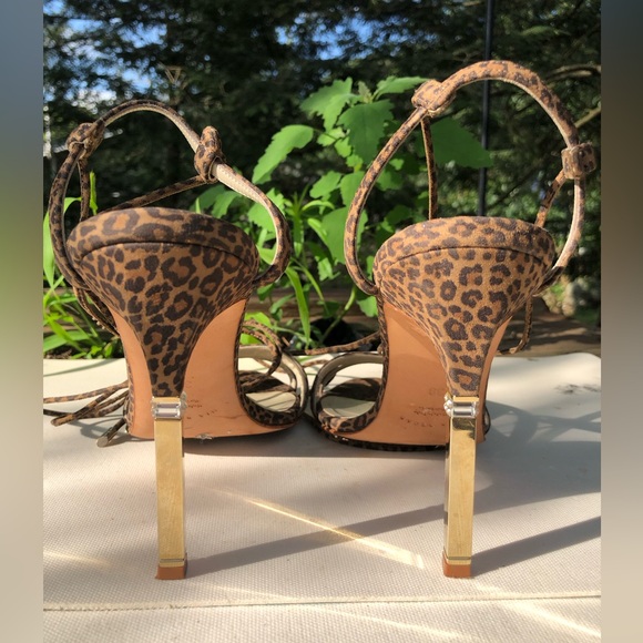 Mia Becar Animal Print Suede High Heel Lace Up Sandals size 39 US 9 - Picture 7 of 13